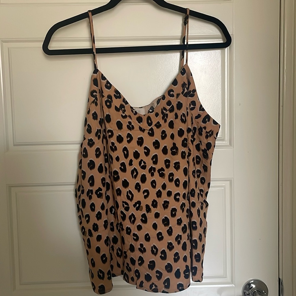 A New Day Top Spaghetti Strip Top- Leopard Print